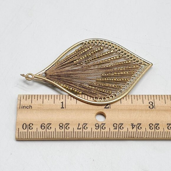 Gold Brown Beaded Teardrop Earrings With Metal Frame Vintage - Picture 4 of 4